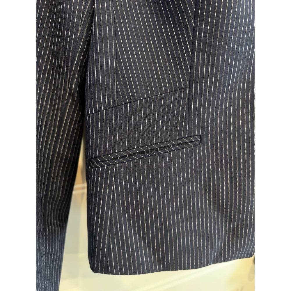 NWT Hugo Boss Alucca Blazer Womens 14 Open Blue Pinstripe Stand Collar - Picture 10 of 12